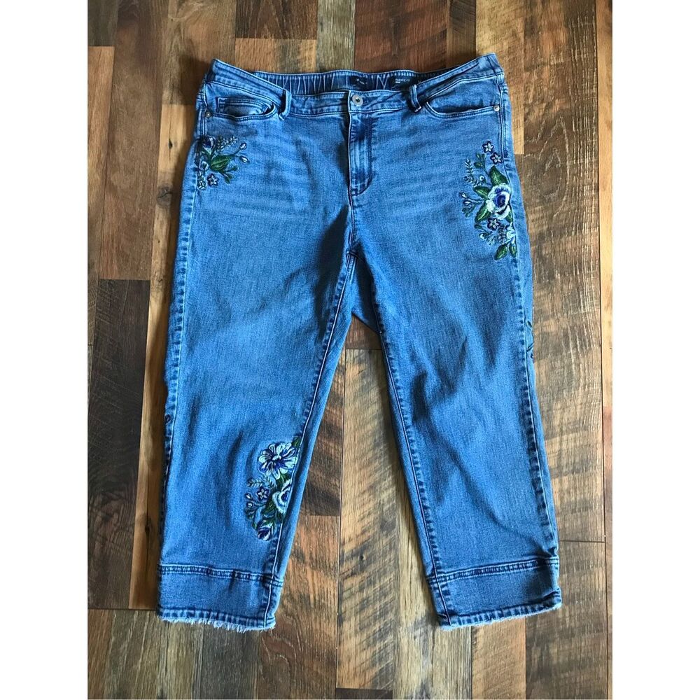 J.Jill size 16 jean Capri denim pants blue floral embroidered jeans